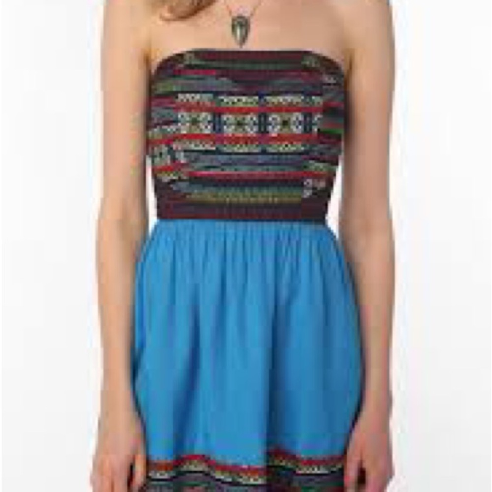 Vintage Urban Outfitters Silence + Noise Strapless Blue Above the Knee